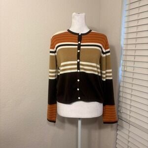 Mixit size M orange brown striped cardigan button sweater